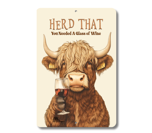 Highland Cow Herd That You Needed a Glass of Wine Funny Fluffy Cow metal tin 2 sizes