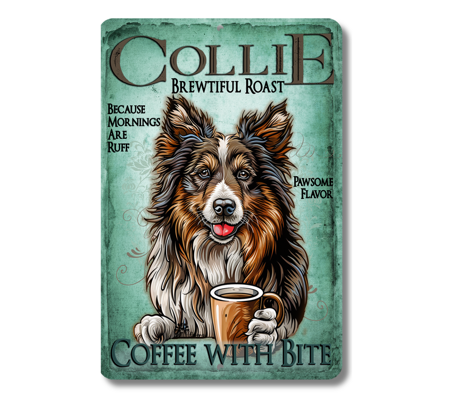 Collie Coffee Bar Sign Dog Metal Tin