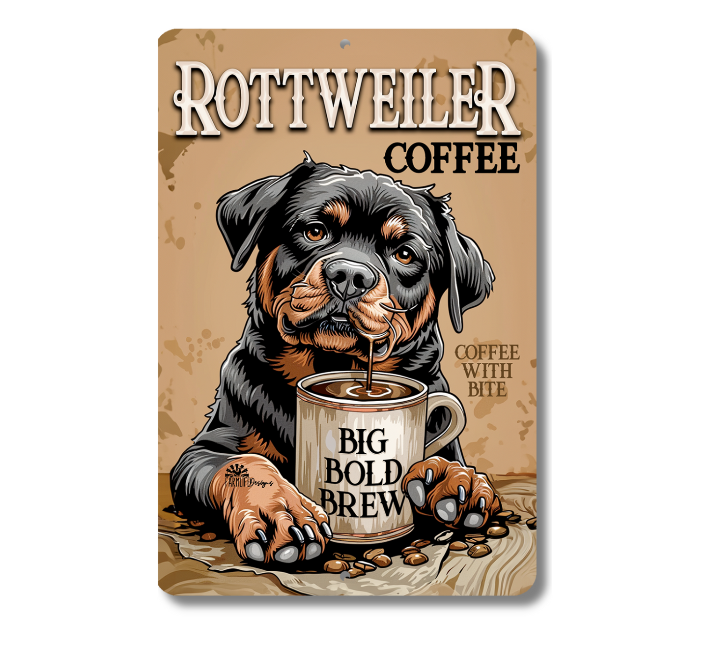 Rottweiler Coffee Bar Sign Dog Metal Tin