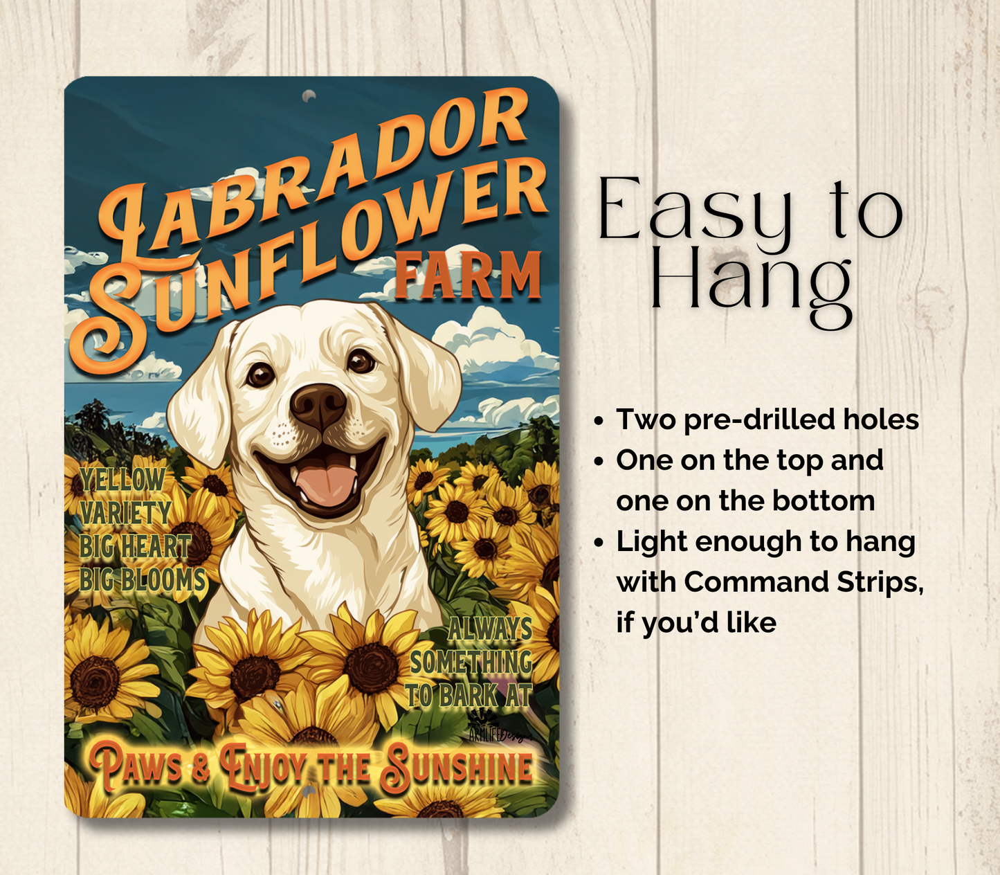Yellow Lab Sunflower Farm Sign Labrador Retriever Dog Metal Tin