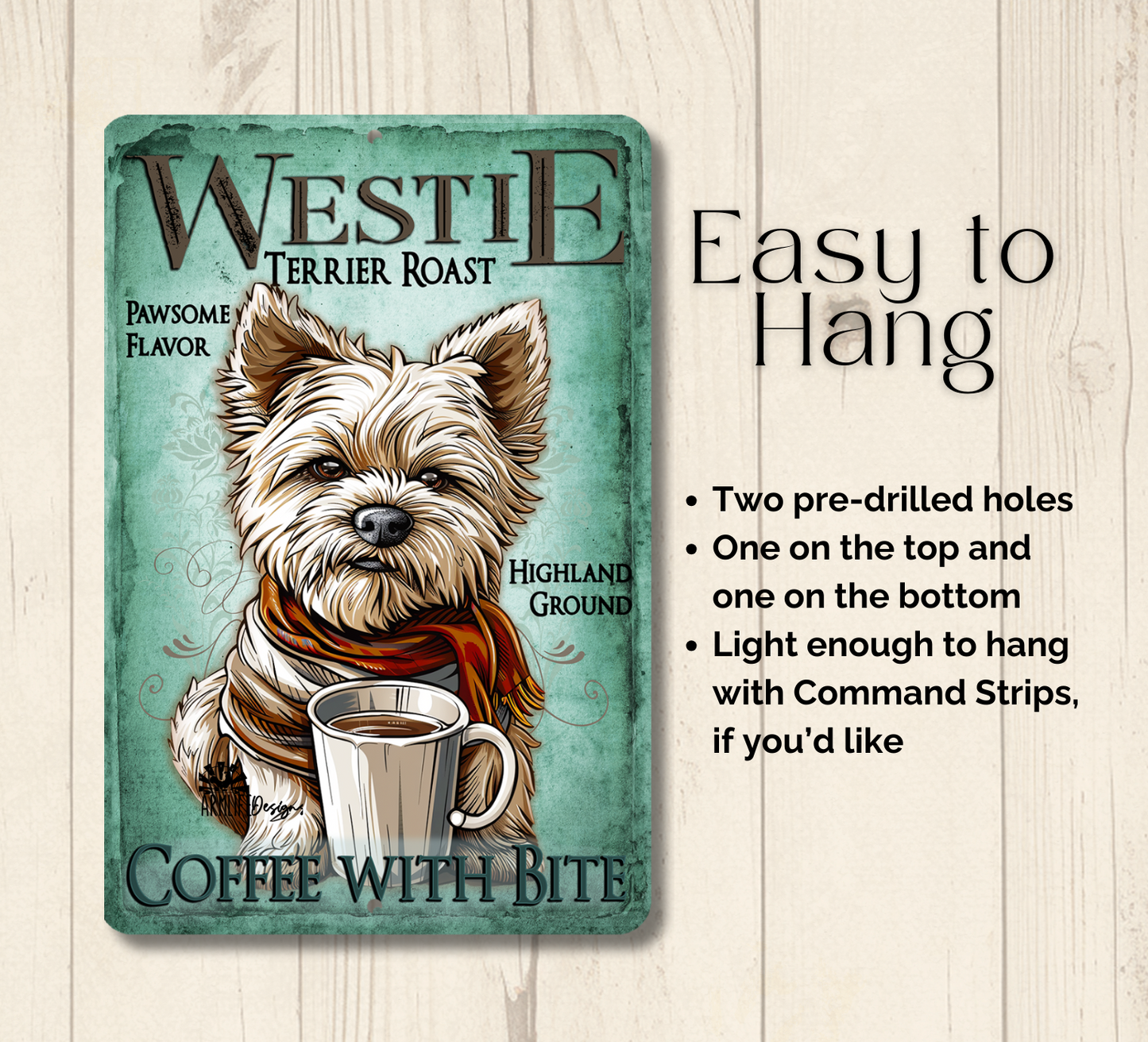 Westie Coffee Bar Sign West Highland Terrier Dog Metal Tin