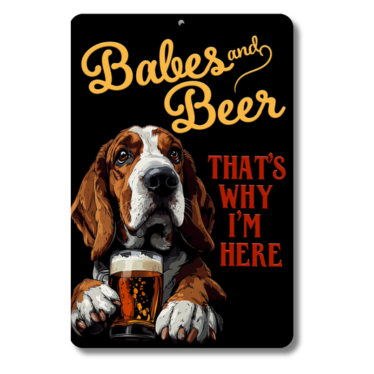 Basset Hound Babes and Beer dog bar man cave sign metal tin