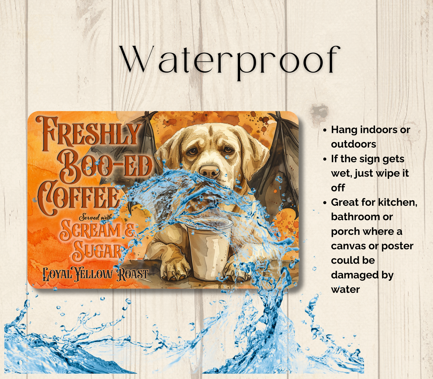 Yellow Lab Halloween Coffee Bar Funny Metal Tin Sign Fresh Boo-ed Coffee Labrador