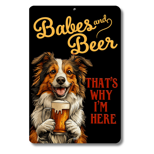 Collie Babes and Beer dog bar man cave sign metal tin