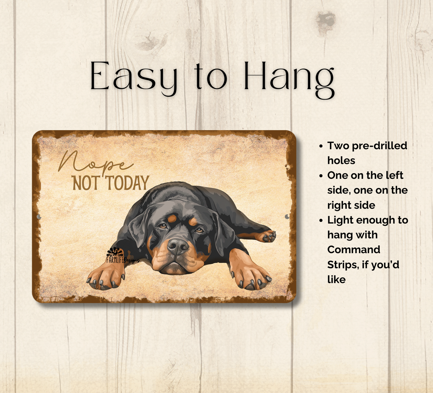 Rottweiler Sign Nope Not Today Funny Lazy Dog metal tin indoor outdoor