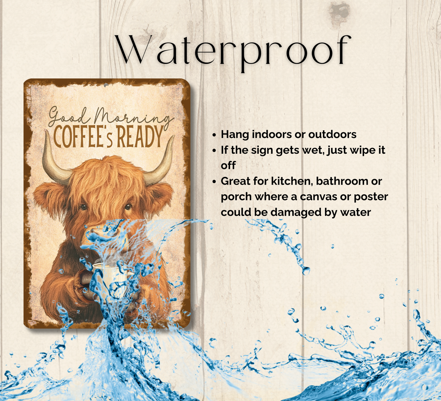 Highland Cow Coffee Bar Sign Coffee's Ready fluffy cows metal tin 2 sizes