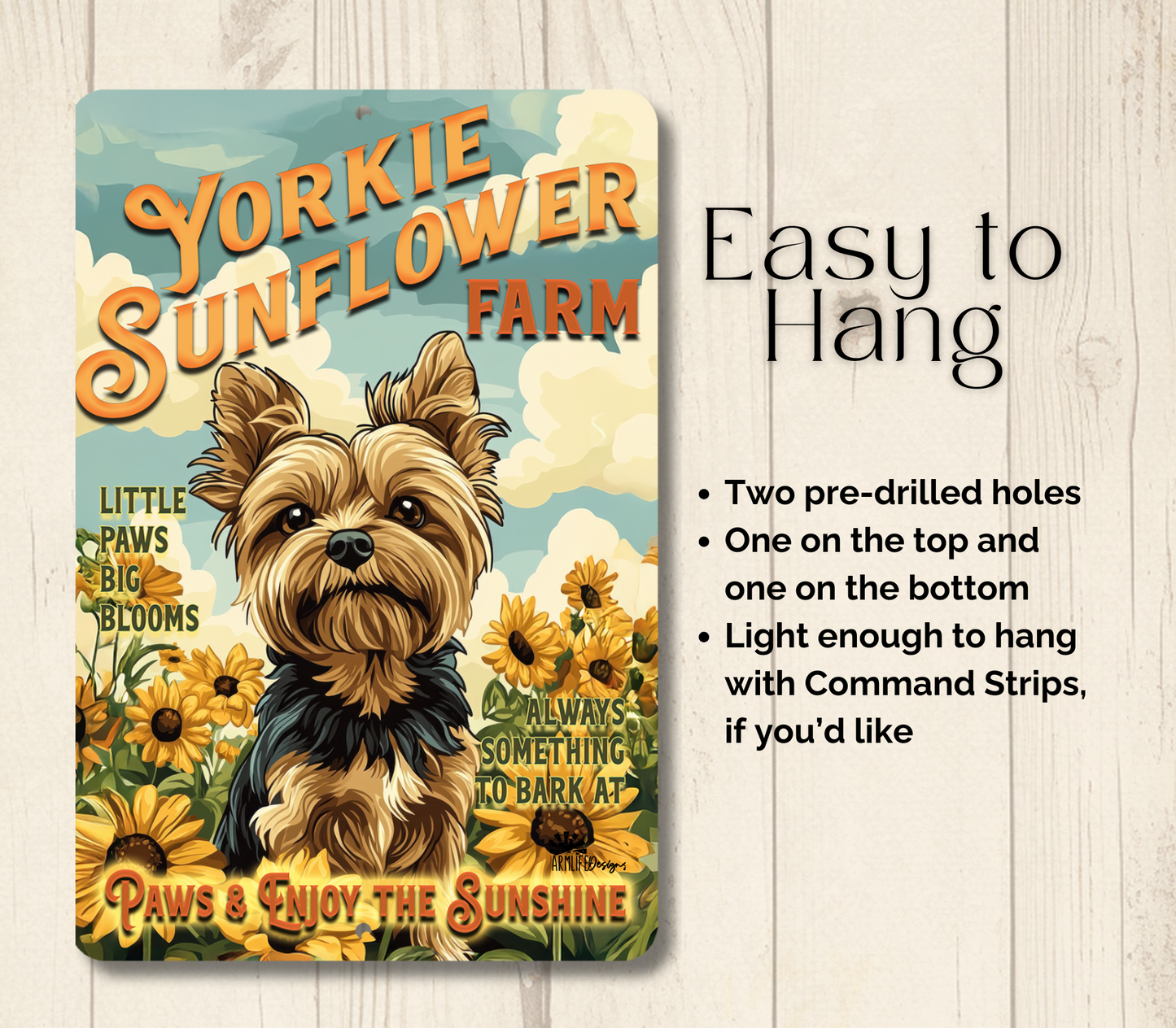 Yorkshire Terrier Sunflower Farm Sign Yorkie Dog Metal Tin