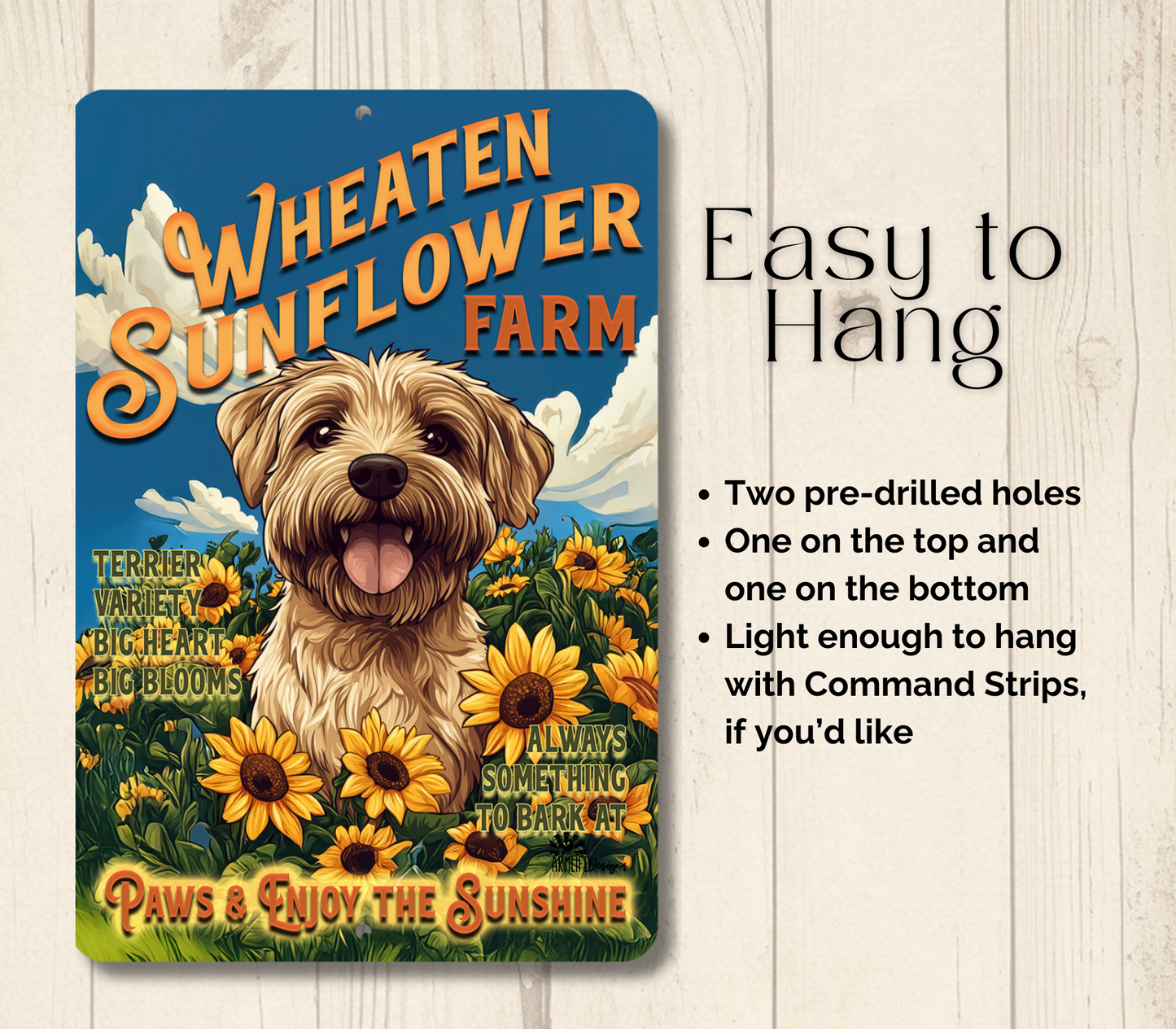 Wheaten Terrier Sunflower Farm Sign Dog Metal Tin