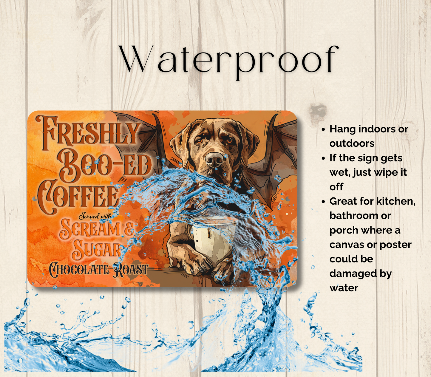 Chocolate Lab Halloween Coffee Bar Funny Metal Tin Sign Fresh Boo-ed Coffee Labrador