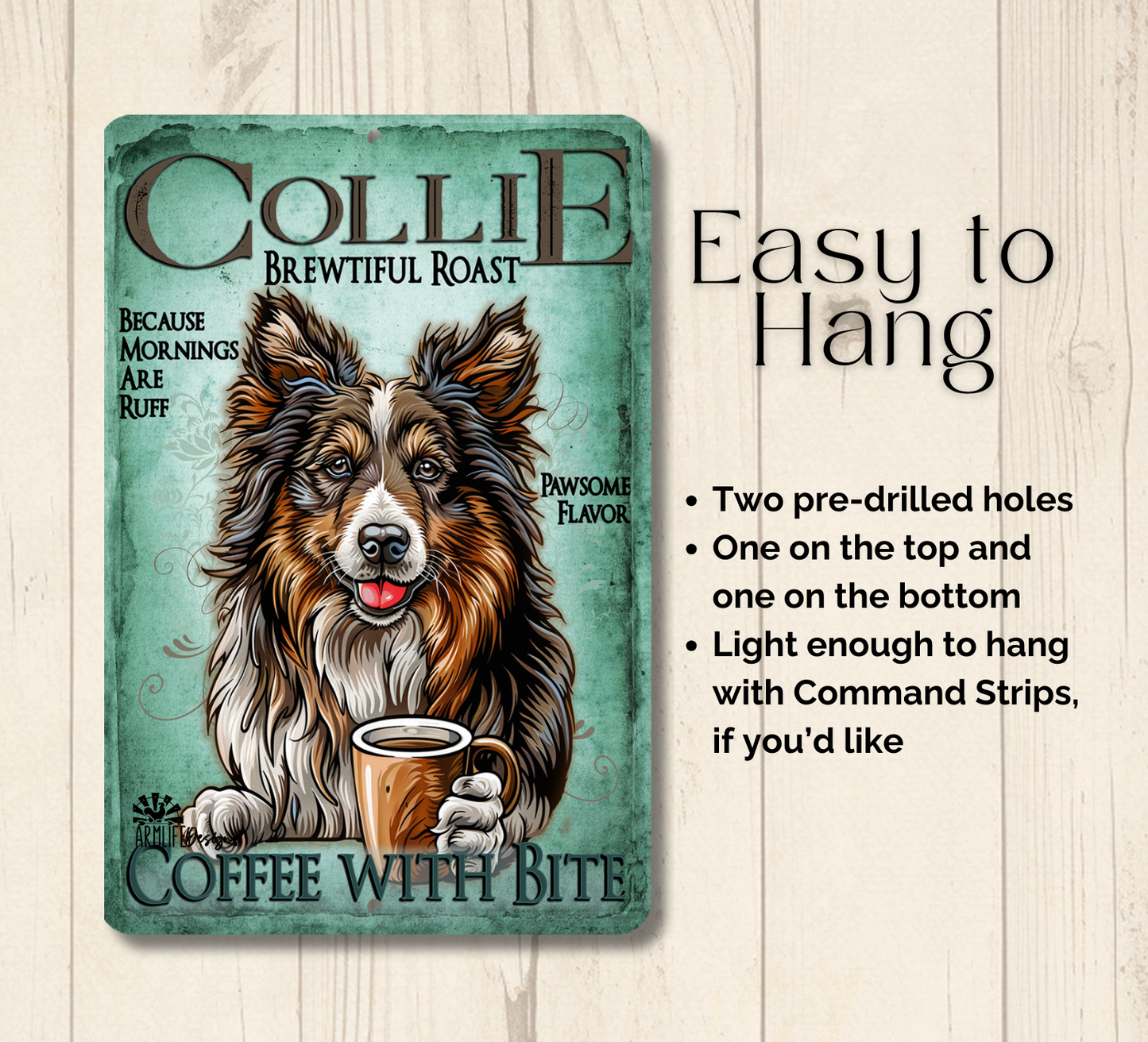 Collie Coffee Bar Sign Dog Metal Tin