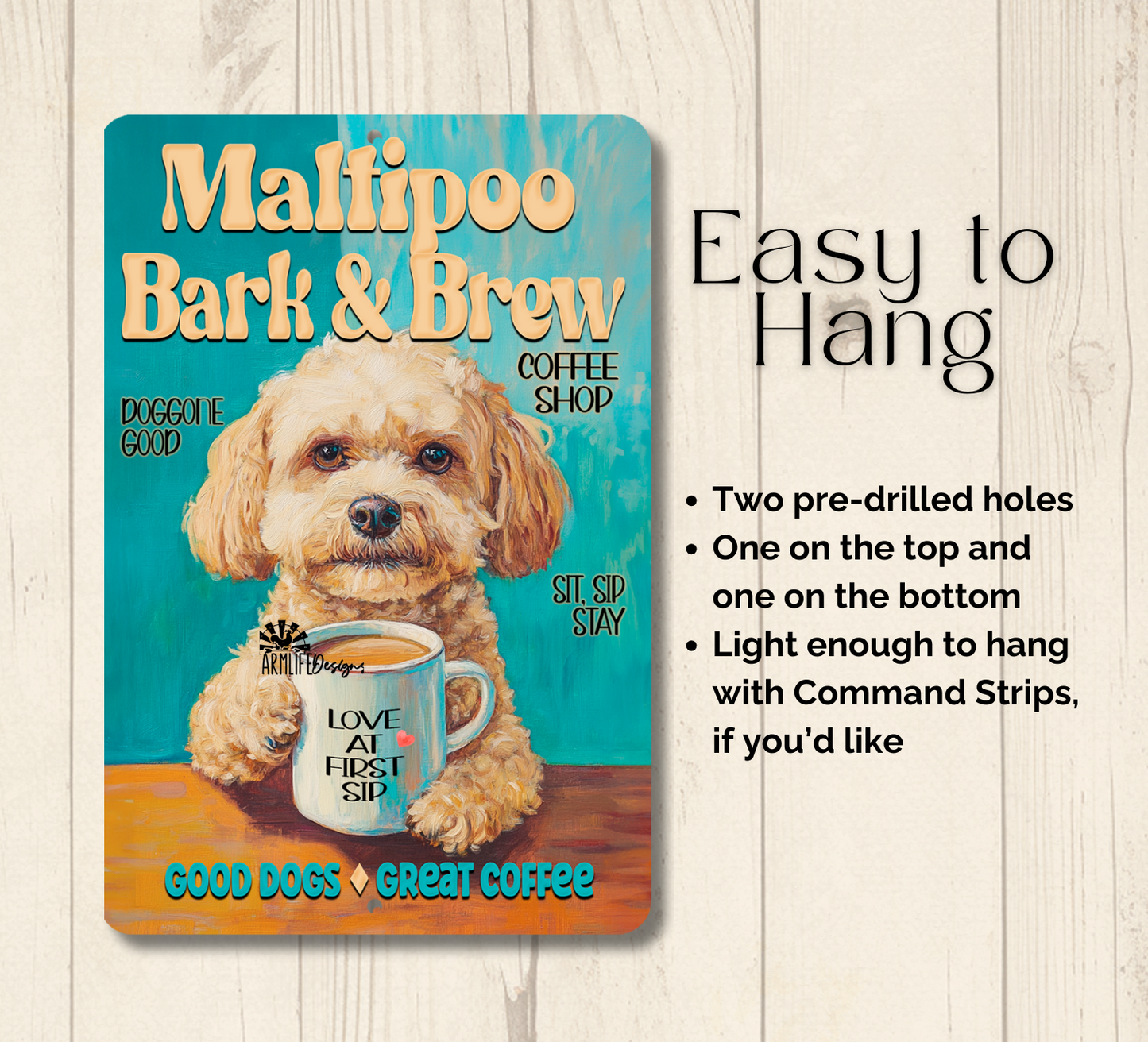 Maltipoo Coffee Bar Sign Dog Bark & Brew Metal Tin