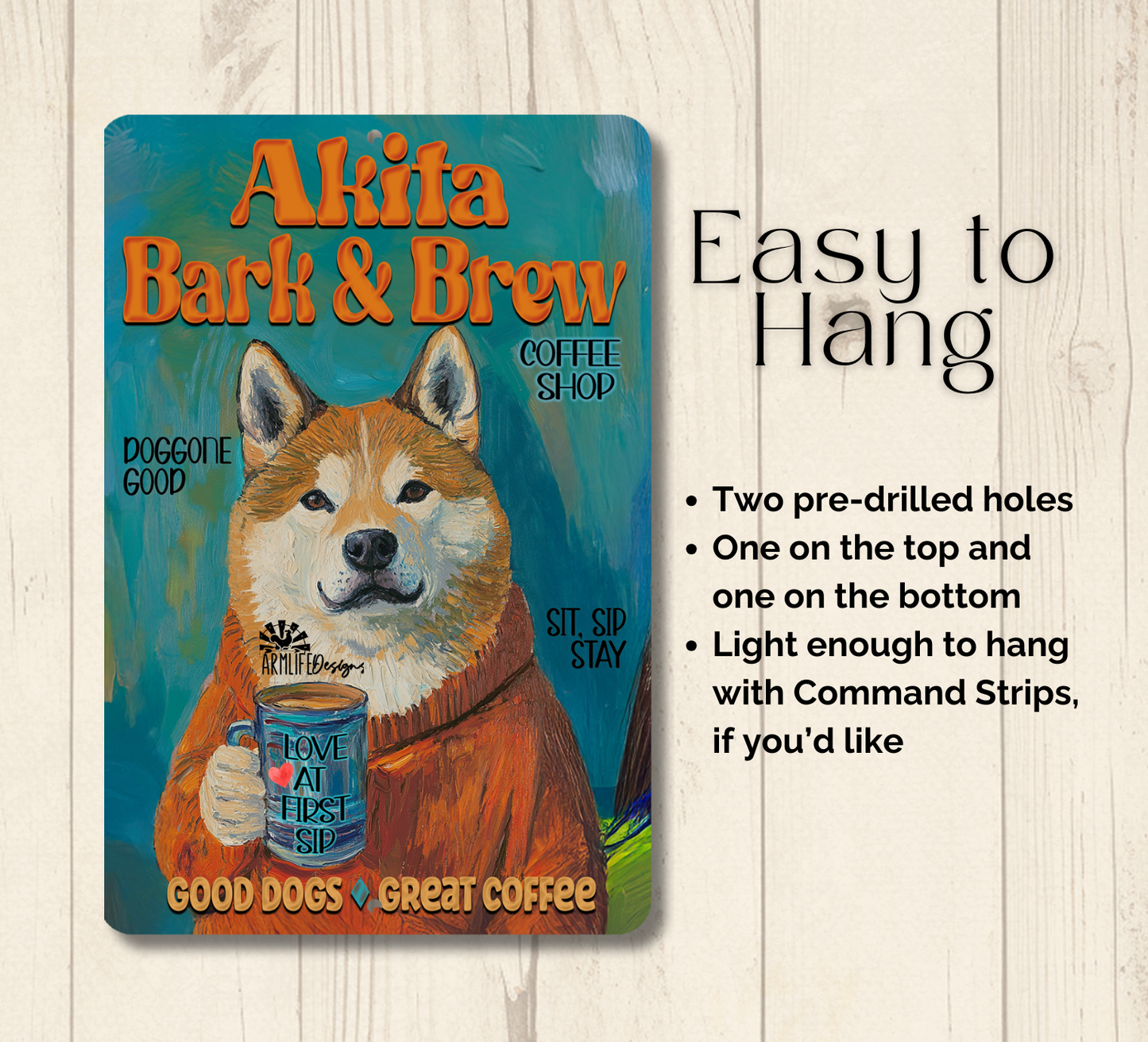 Akita Coffee Bar Sign Bark & Brew Dog Metal Tin