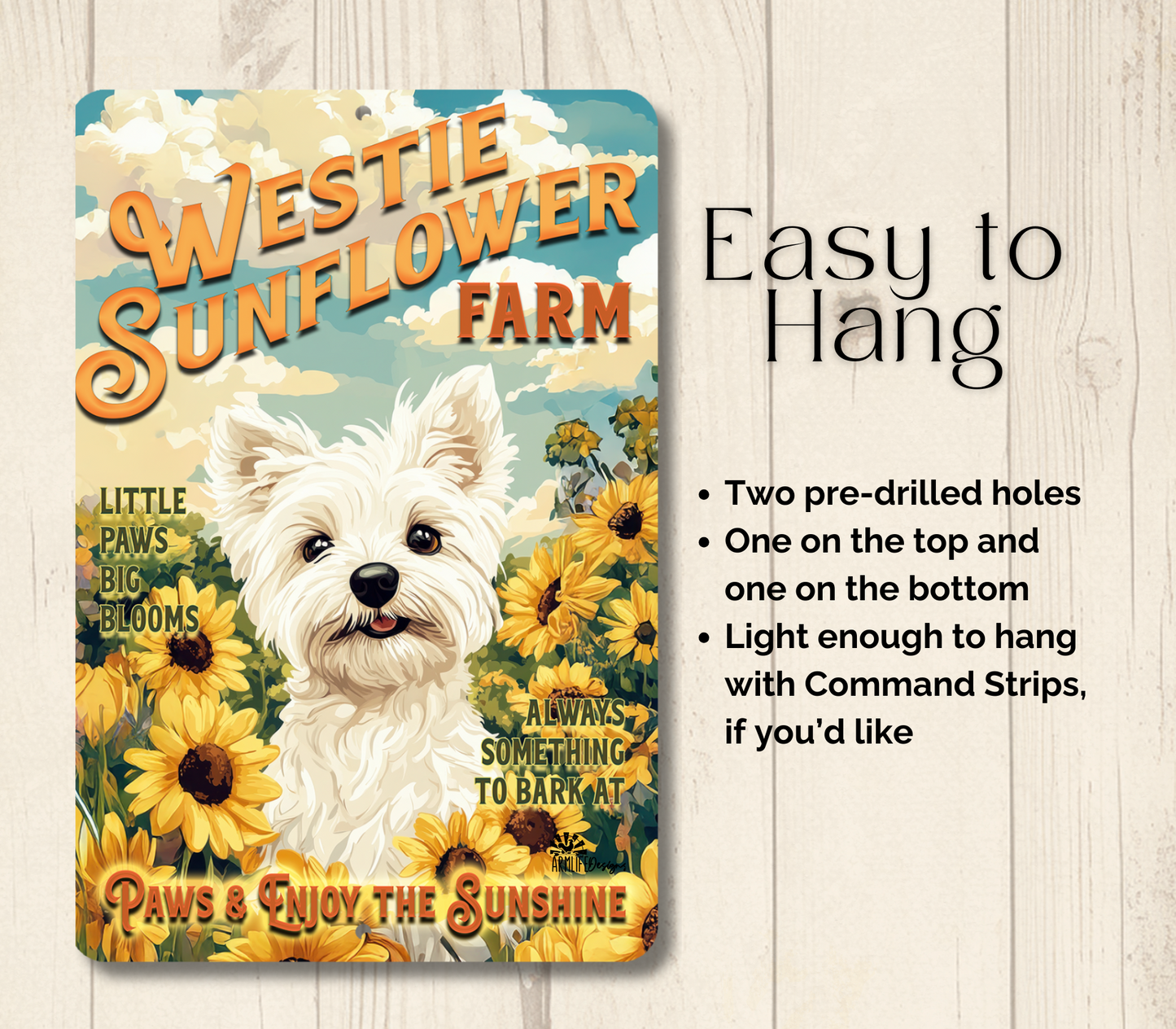 Westie Sunflower Farm Sign West Highland Terrier Dog Metal Tin