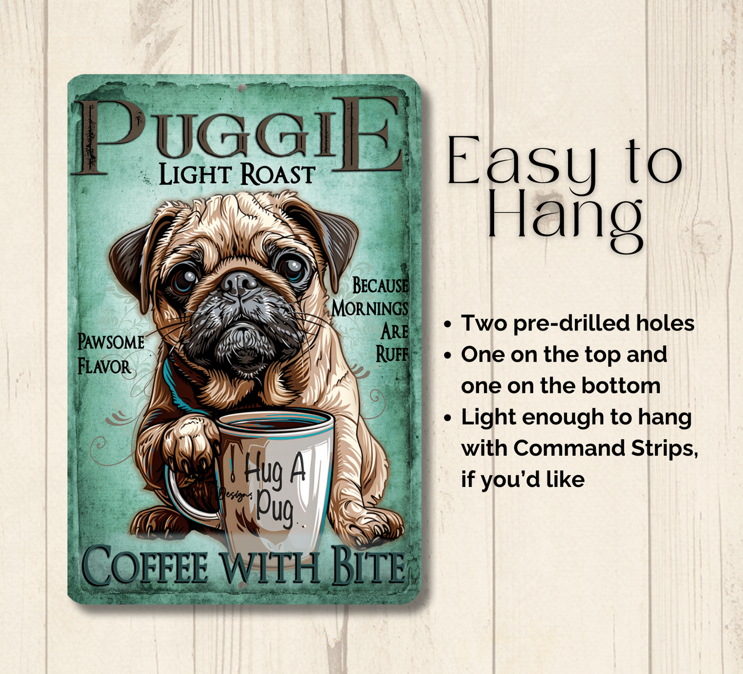 Pug Coffee Bar Sign Dog Metal Tin
