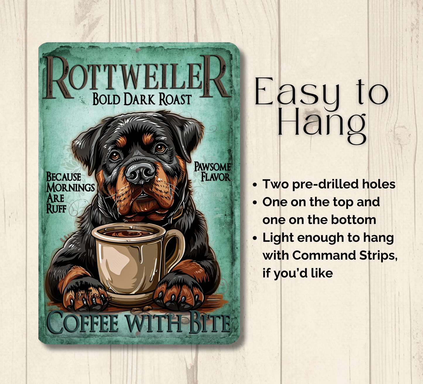 Rottweiler Coffee Bar Sign Dog Metal Tin