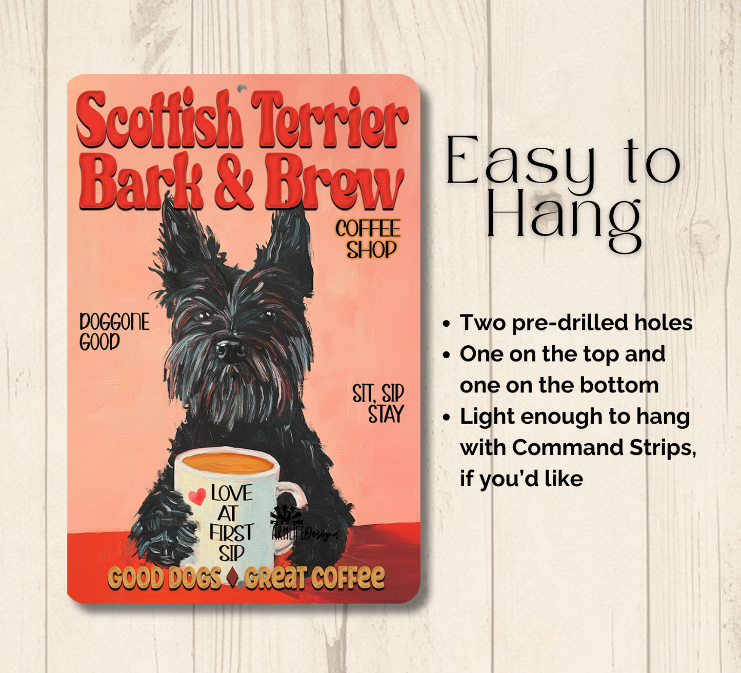 Scottish Terrier Coffee Bar Sign Scottie Dog Bark & Brew Metal Tin