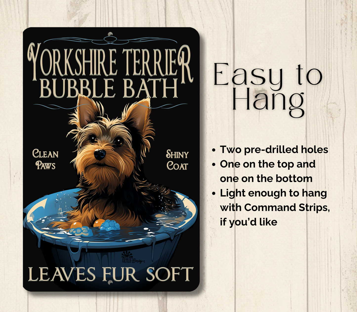 Yorkshire Terrier Bubble Bath Sign Yorkie Dog Bathroom Metal Tin