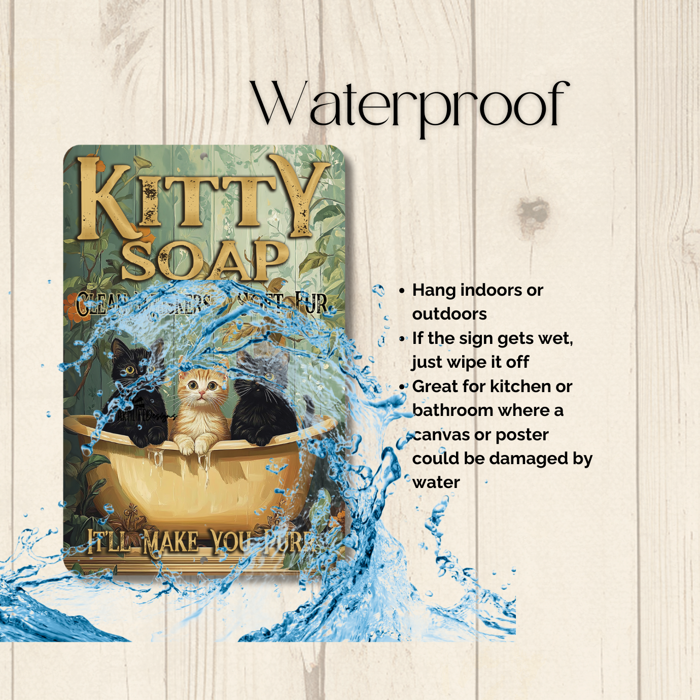 Cat Bathroom Sign Kitty Soap bath metal tin 2 sizes