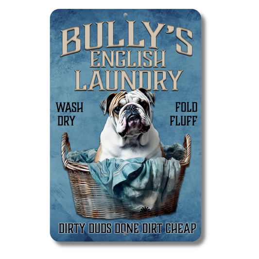 English Bulldog Laundry Room Sign Bully metal tin bull dog decor