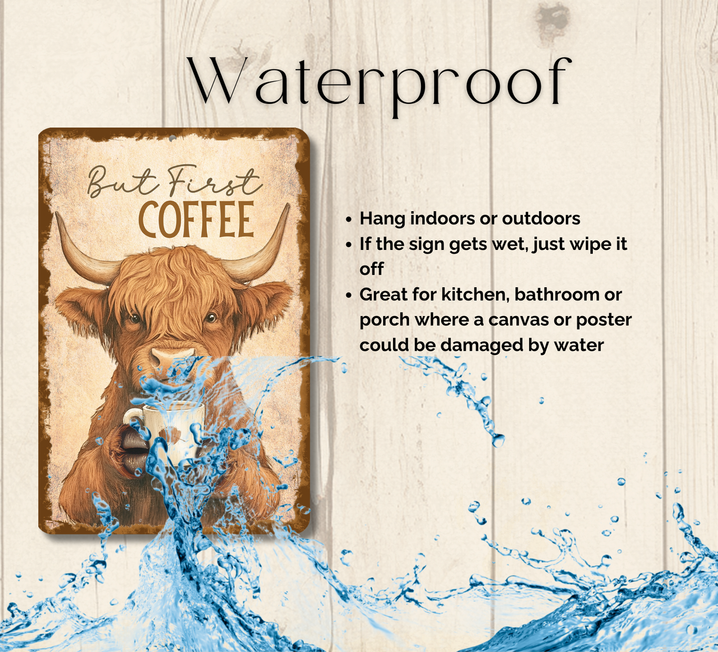 Highland Cow Coffee Bar Sign But First Coffee fluffy cows metal tin 2 sizes