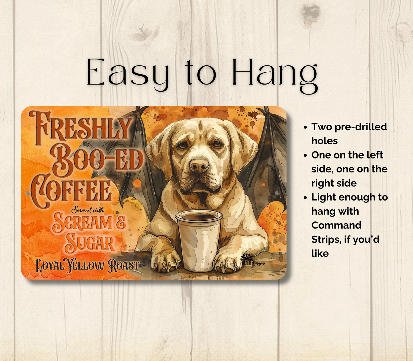 Yellow Lab Halloween Coffee Bar Funny Metal Tin Sign Fresh Boo-ed Coffee Labrador