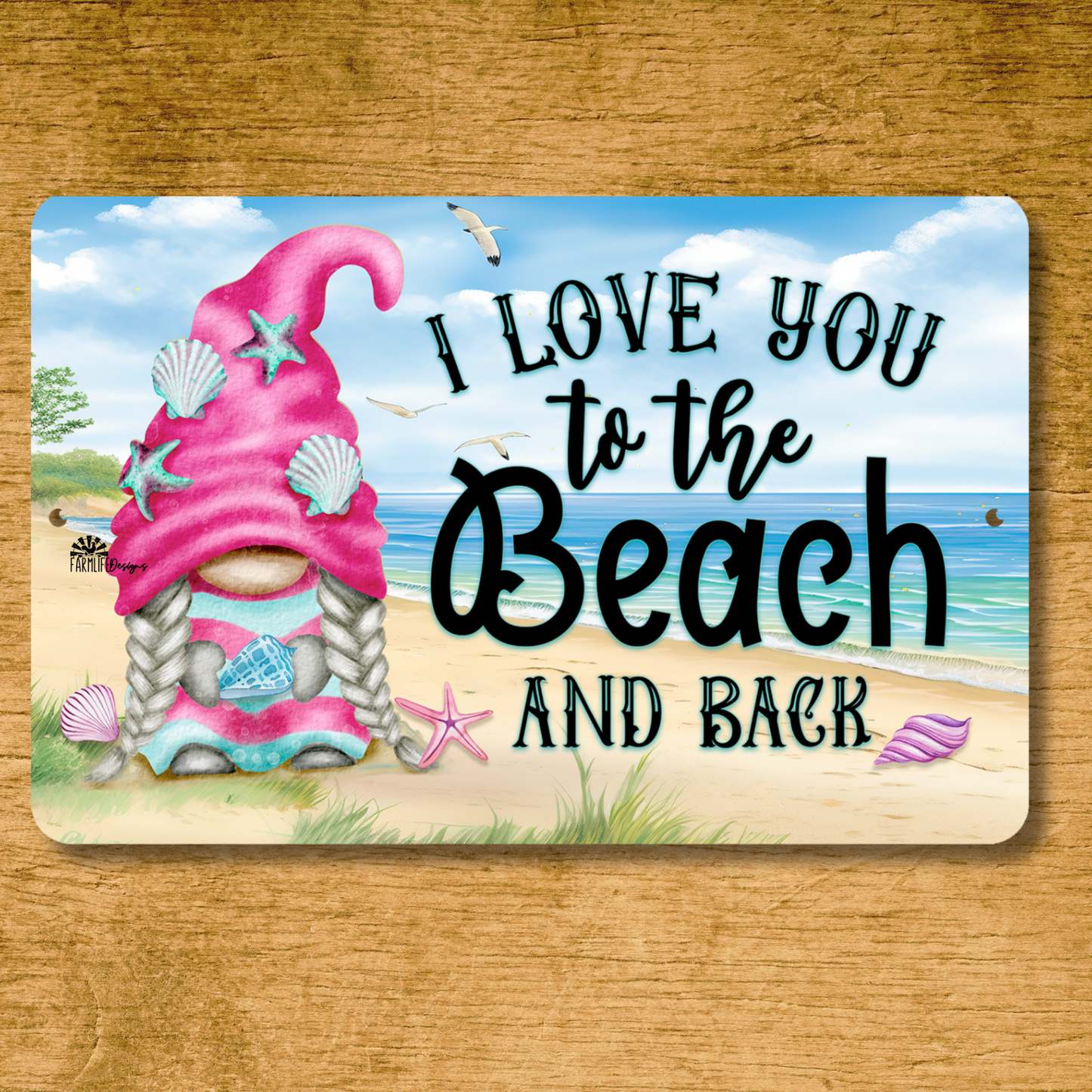Gnome Sign Love You to the Beach and Back metal tin wall art gift