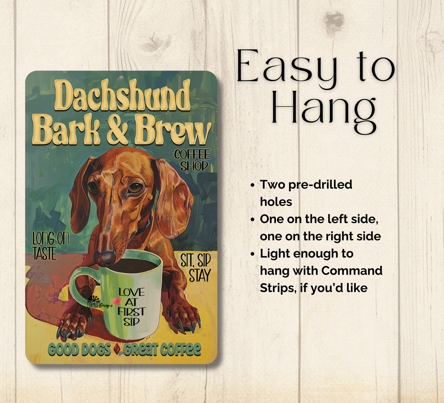 Dachshund Coffee Bar Sign Bark and Brew Dog Metal Tin