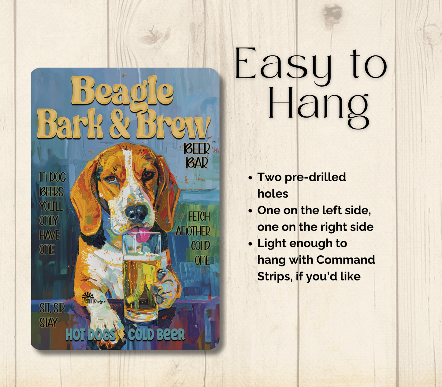 Beagle Beer Bar Sign, Bark and Brew pub metal tin dog wall art