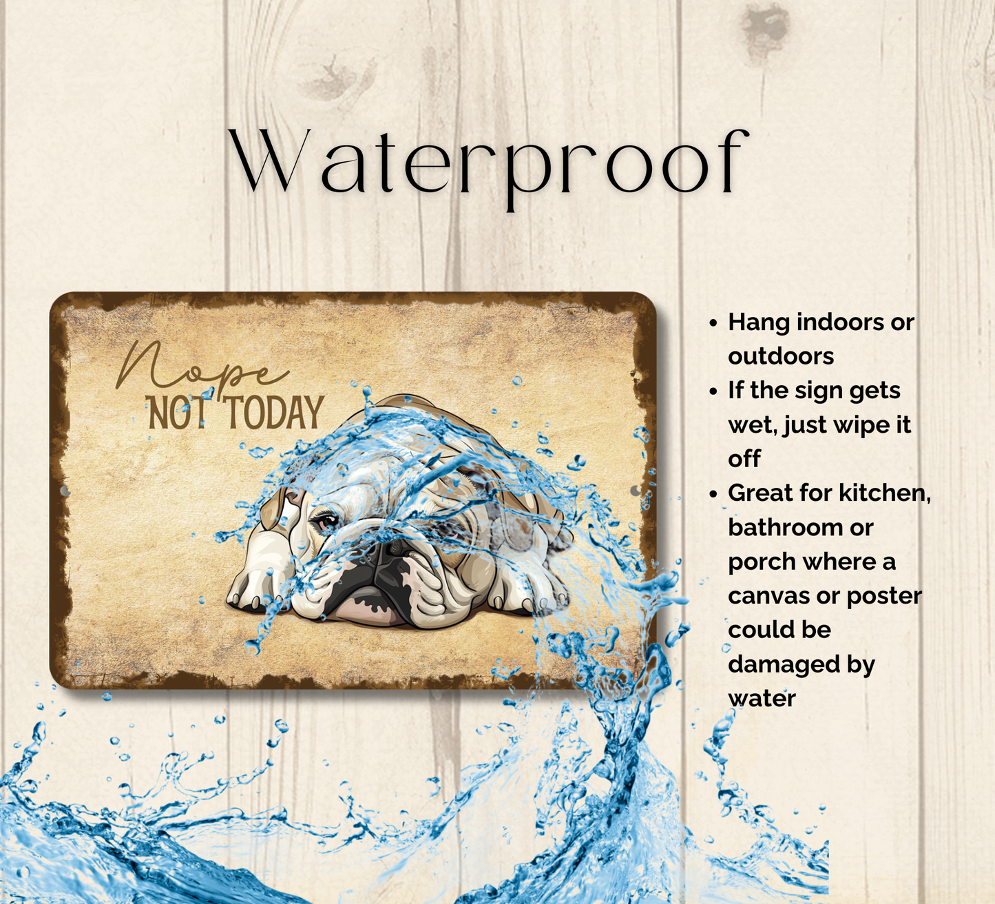 English Bulldog Sign Nope Not Today Funny Lazy Bull Dog metal tin indoor outdoor