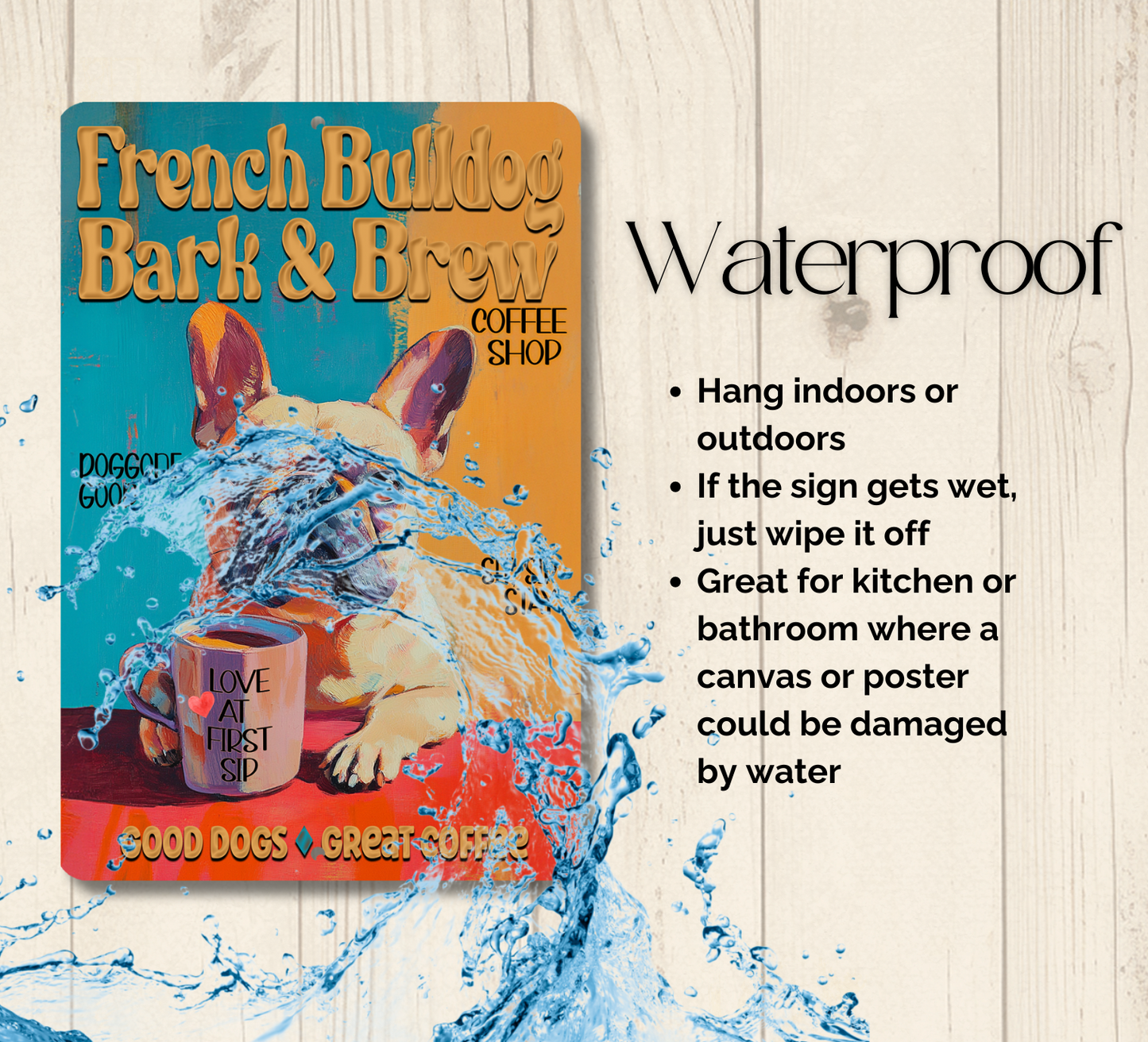 French Bulldog Coffee Bar Sign Bull Dog Bark & Brew Metal Tin