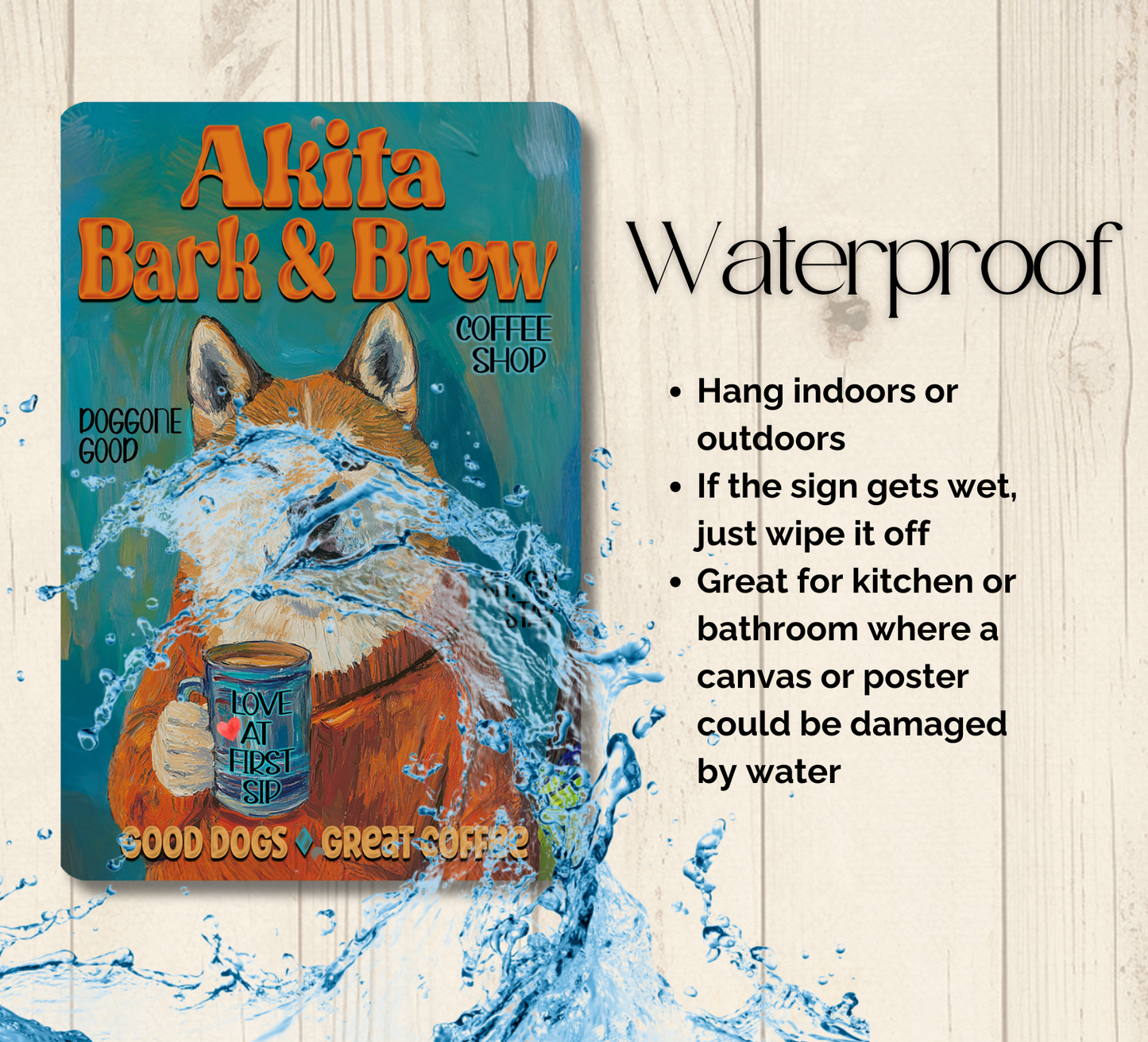 Akita Coffee Bar Sign Bark & Brew Dog Metal Tin