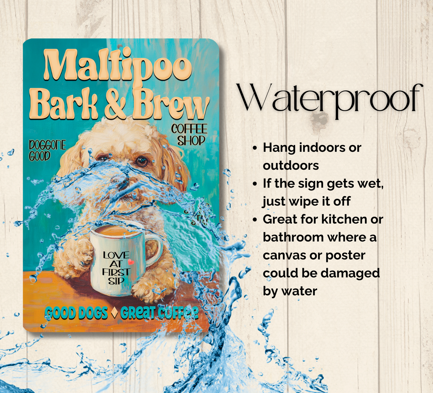 Maltipoo Coffee Bar Sign Dog Bark & Brew Metal Tin