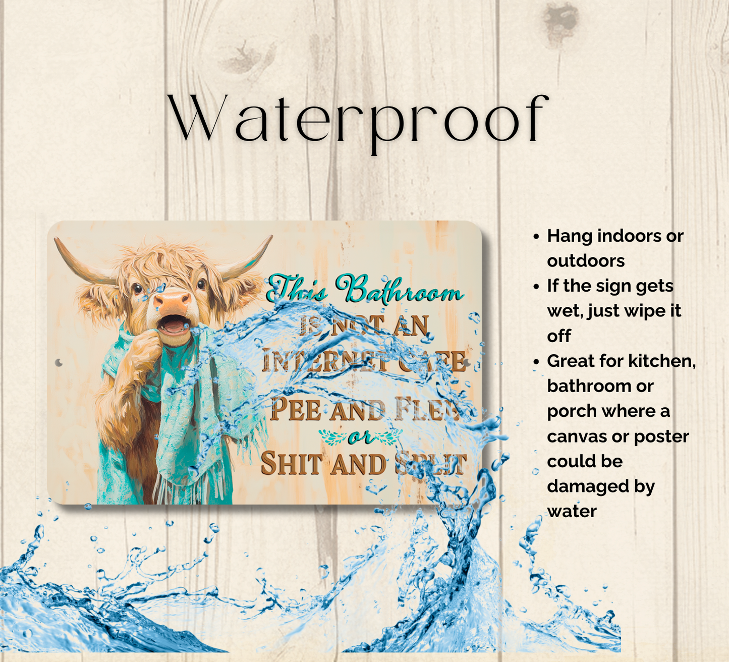 Highland Cow Sign, This Bathroom is Not an Internet Cafe, 2 sizes metal tin bath wall art