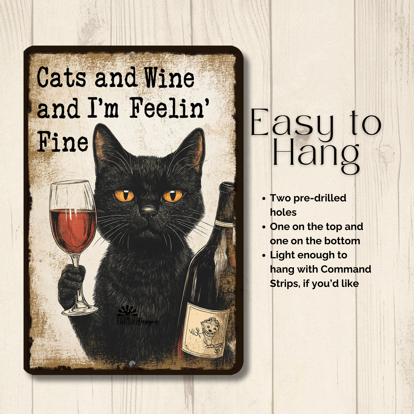 Cat Sign, Black Cats and Wine and Feelin' Fine metal tin