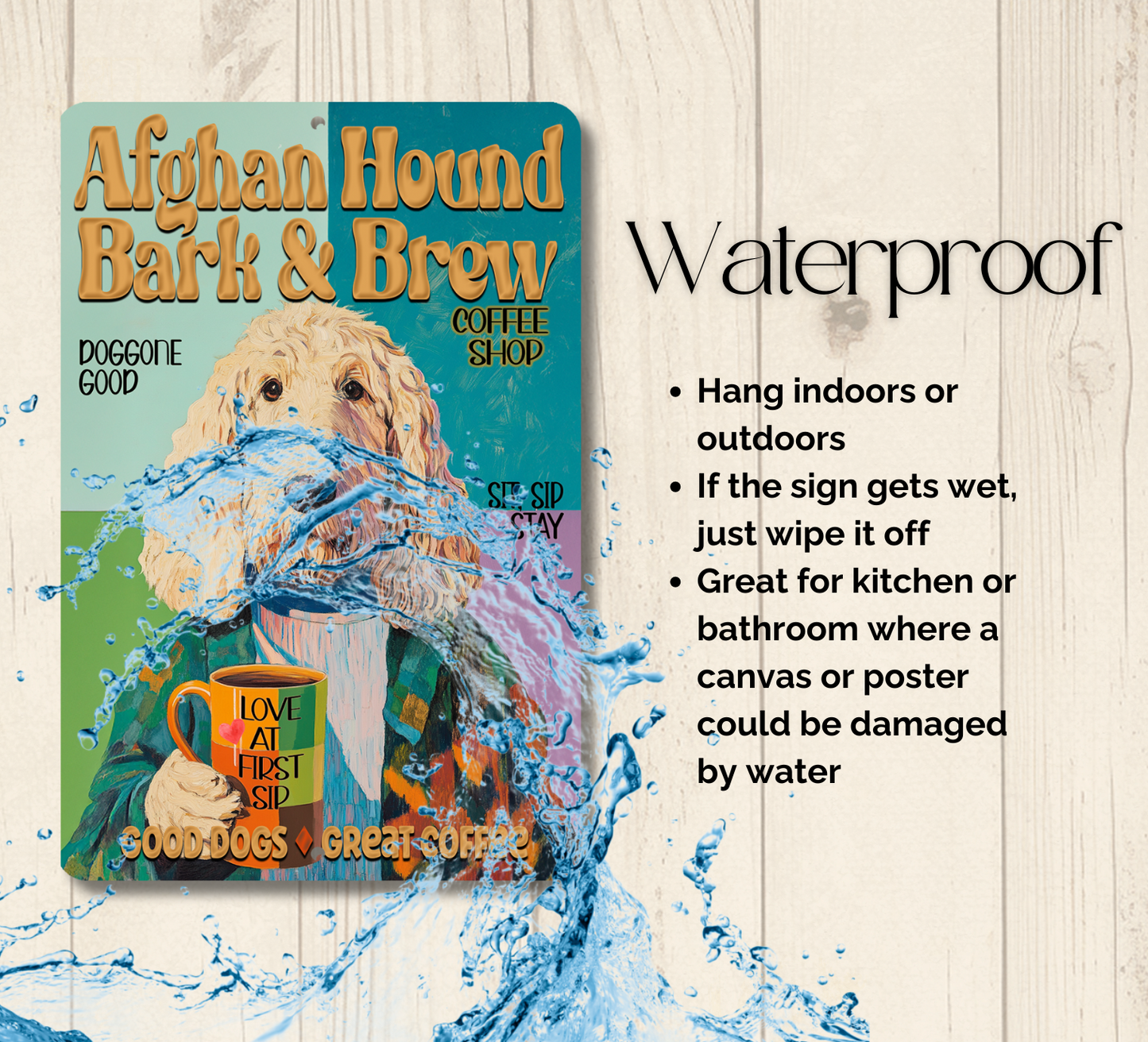 Afghan Hound Coffee Bar Sign Dog Bark & Brew Metal Tin