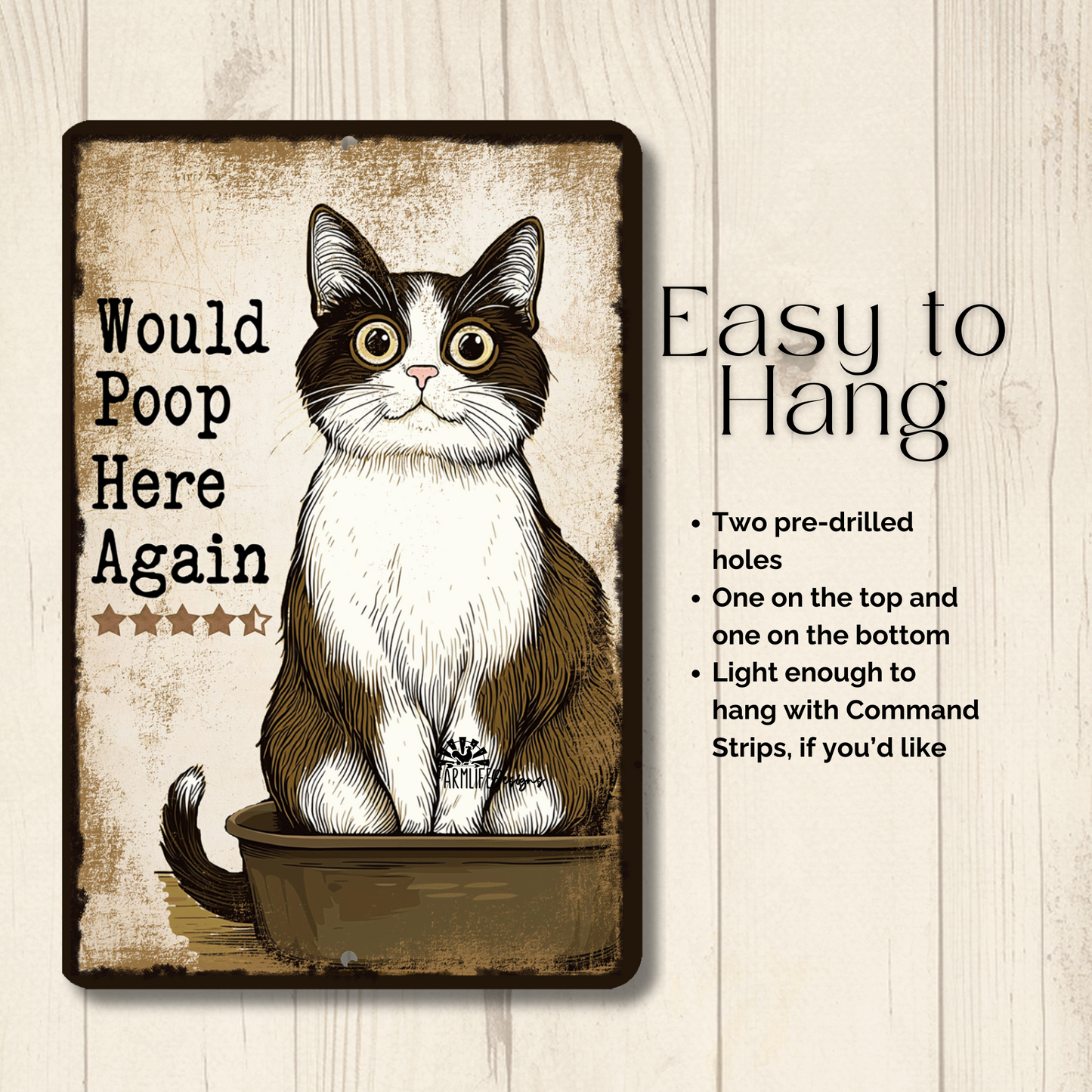 Cat Sign, Would Poop Here Again, litter box bathroom bath toilet sign