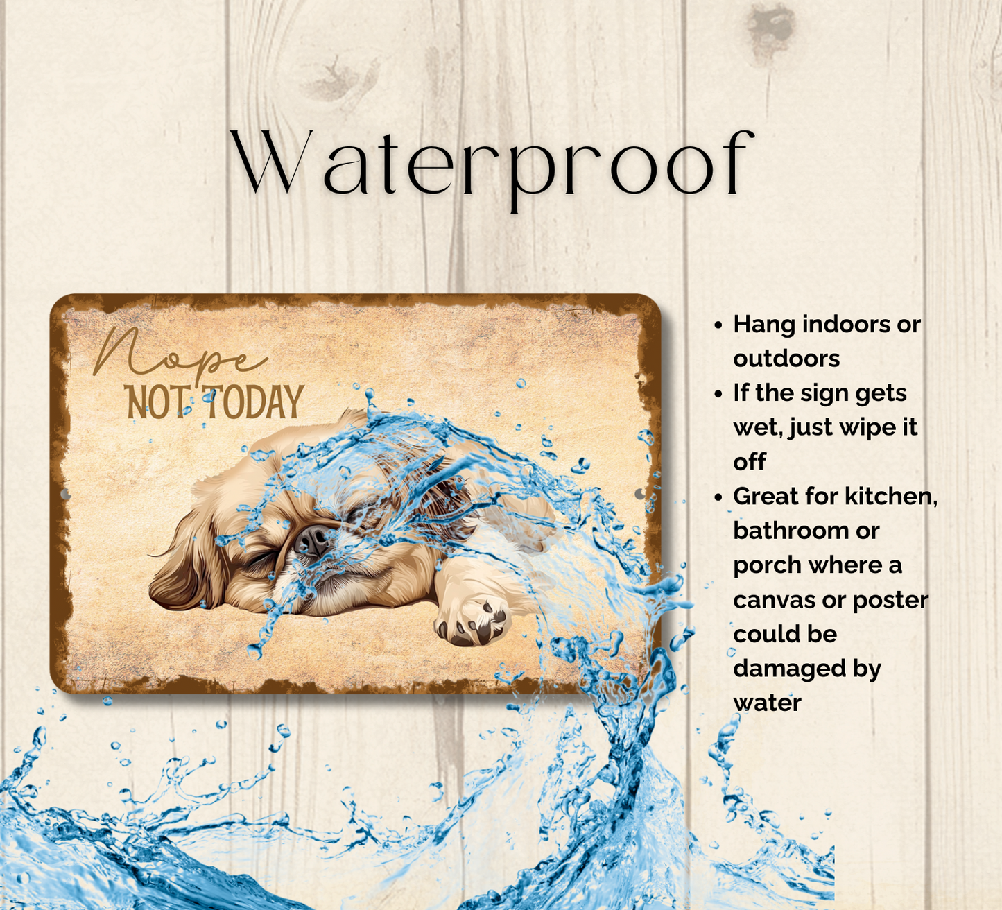 Pekingese Sign Nope Not Today Funny Lazy Dog metal tin indoor outdoor