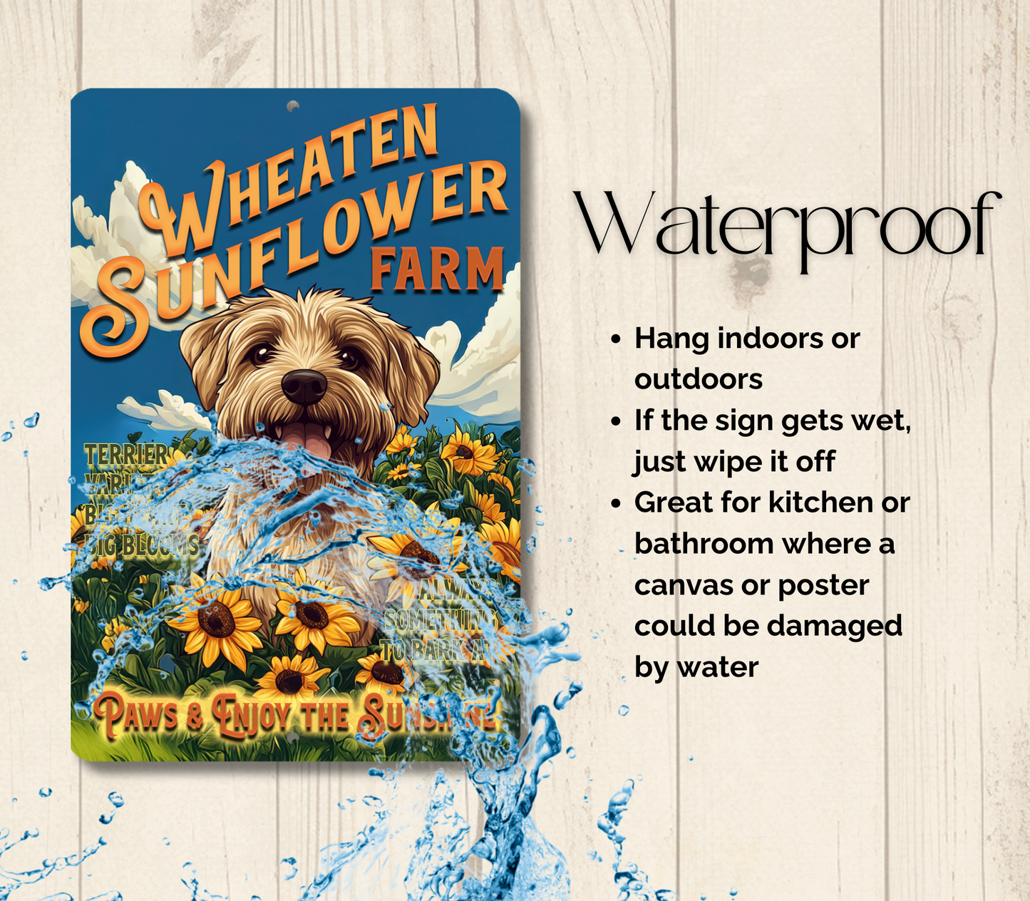 Wheaten Terrier Sunflower Farm Sign Dog Metal Tin
