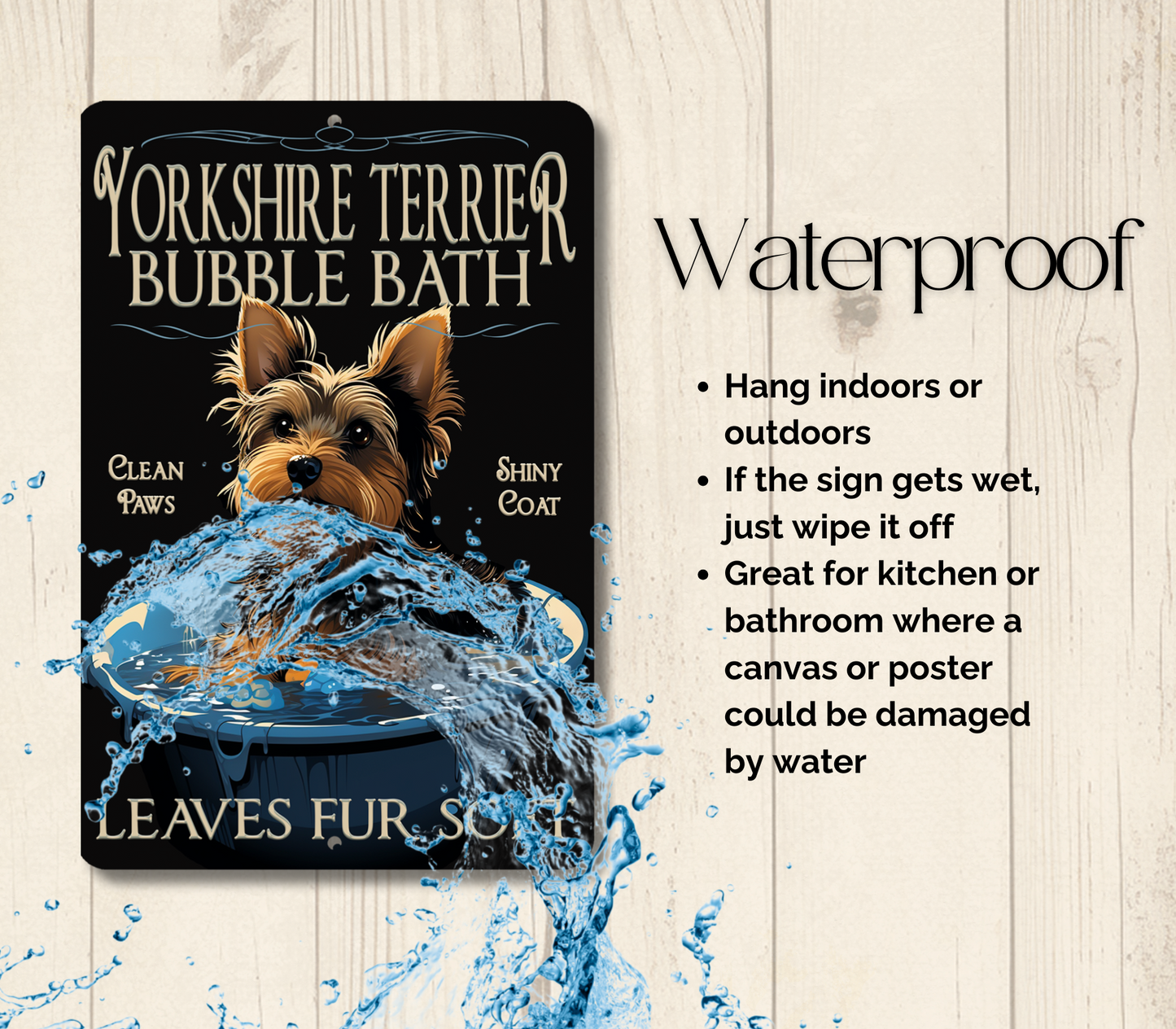 Yorkshire Terrier Bubble Bath Sign Yorkie Dog Bathroom Metal Tin
