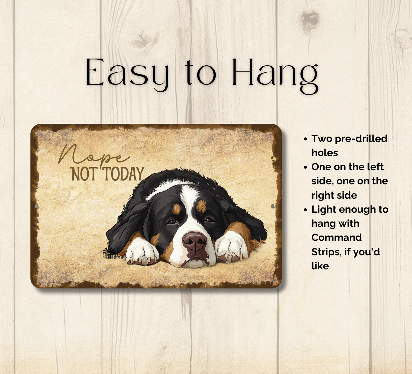 Bernese Mountain Dog Sign Nope Not Today Funny Lazy Dog metal tin indoor outdoor BMD