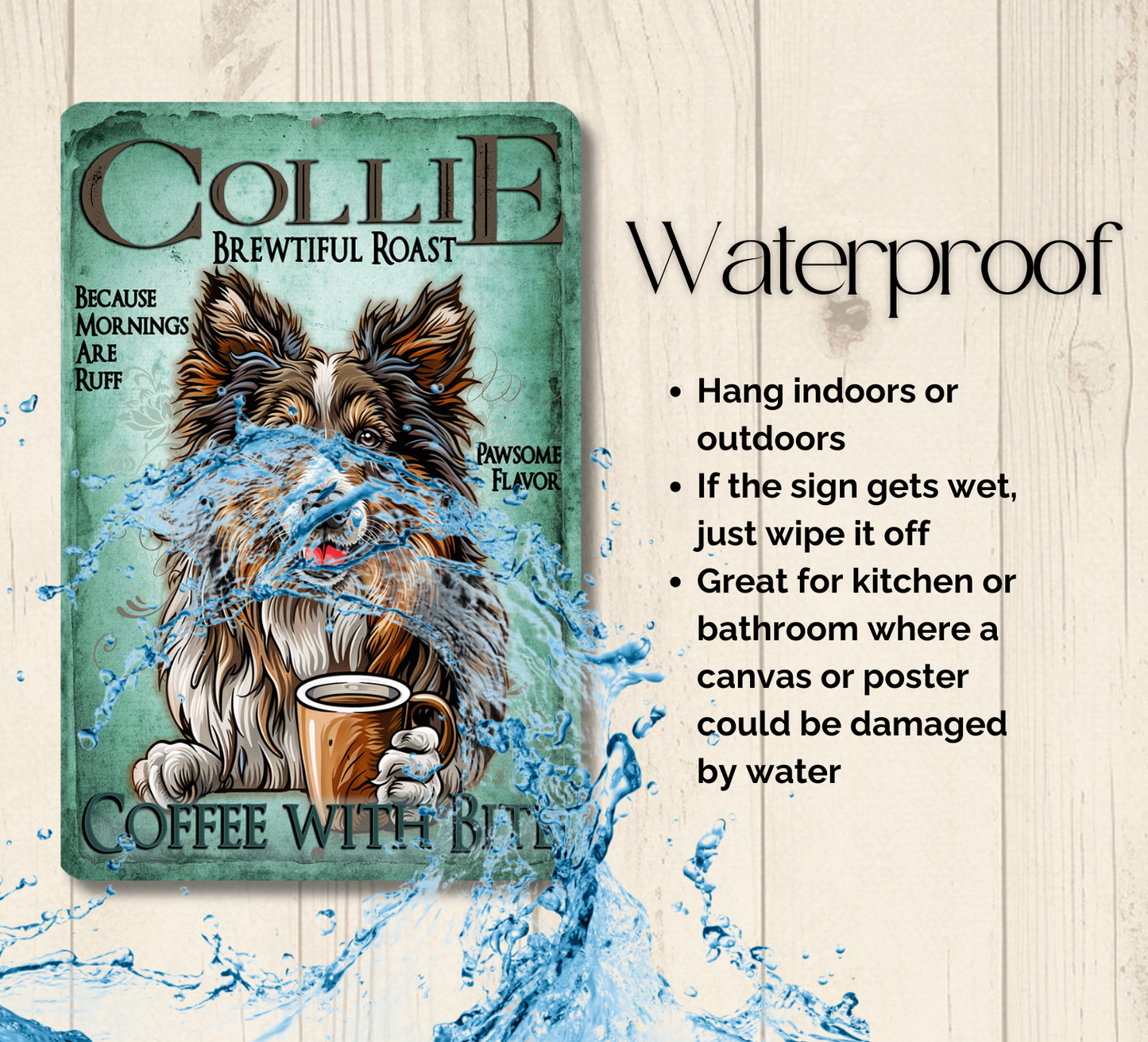 Collie Coffee Bar Sign Dog Metal Tin