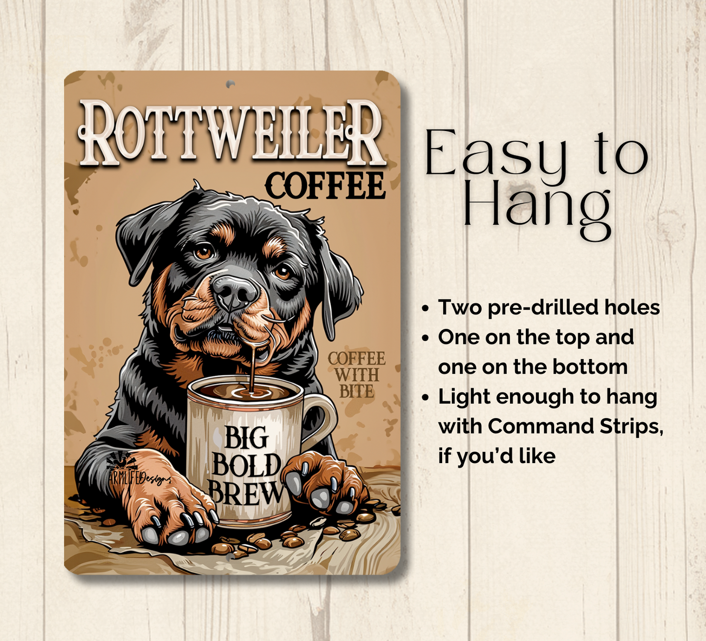 Rottweiler Coffee Bar Sign Dog Metal Tin