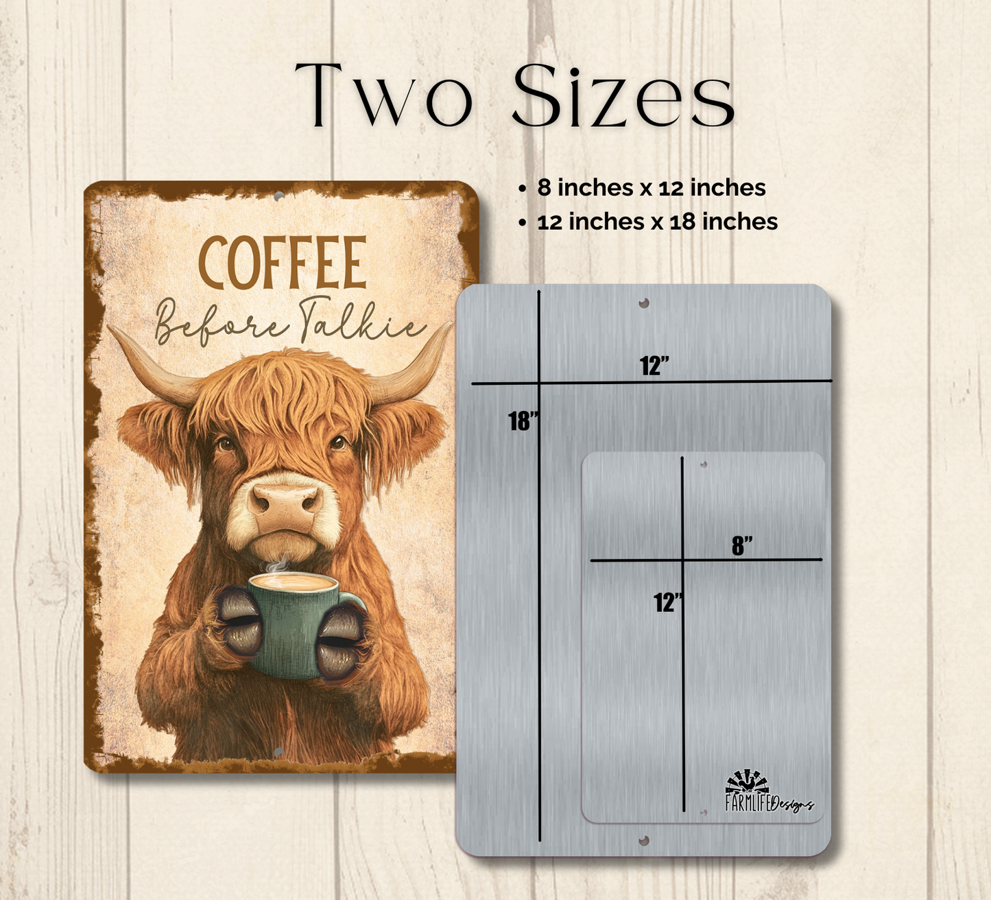 Highland Cow Coffee Bar Sign Coffee Before Talkie fluffy cows metal tin 2 sizes