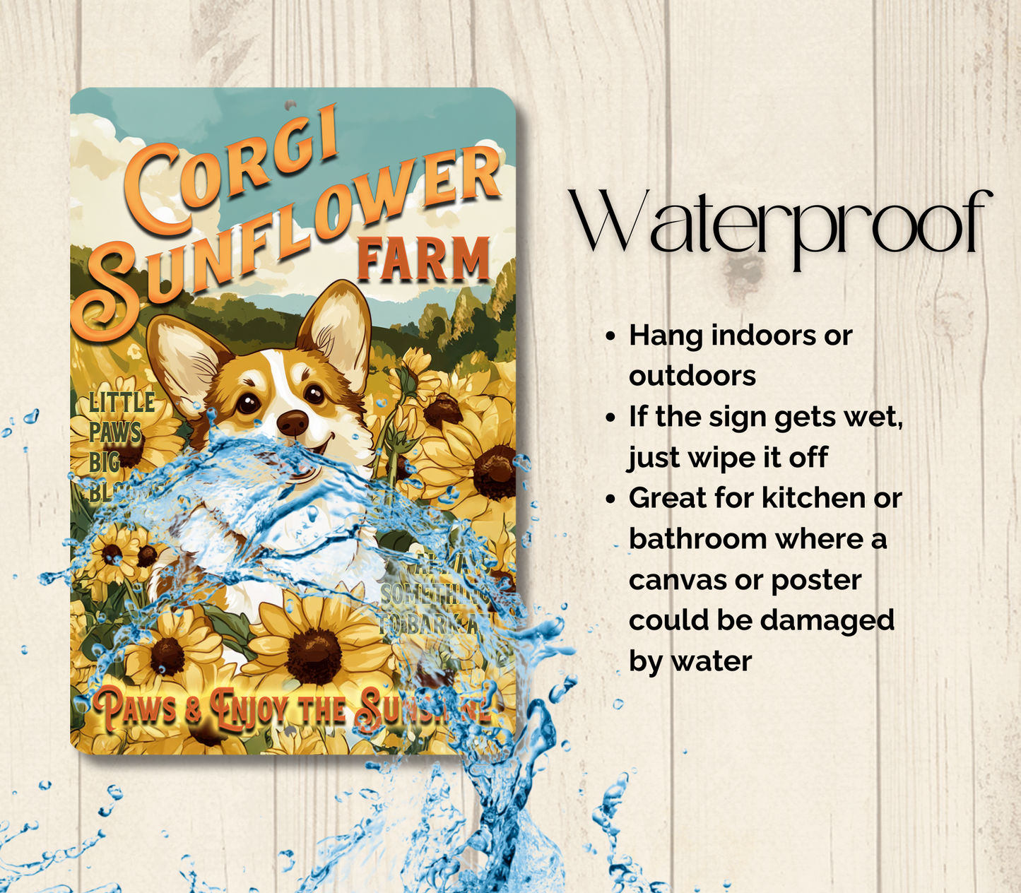 Corgi Sunflower Farm Sign Dog Metal Tin