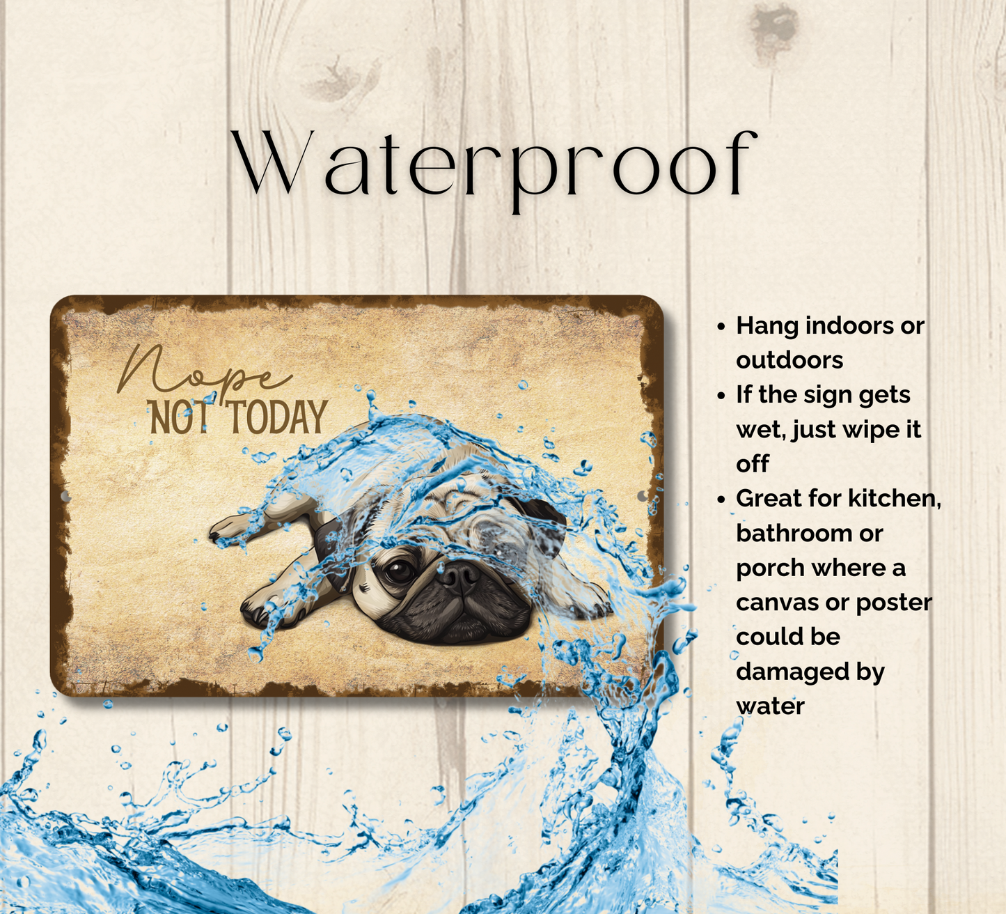 Pug Sign Nope Not Today Funny Lazy Dog metal tin indoor outdoor