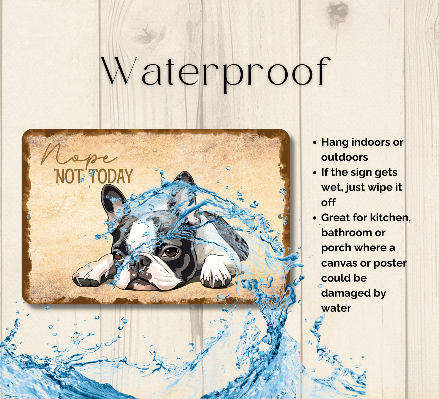 Boston Terrier Sign Nope Not Today Funny Lazy Dog metal tin indoor outdoor