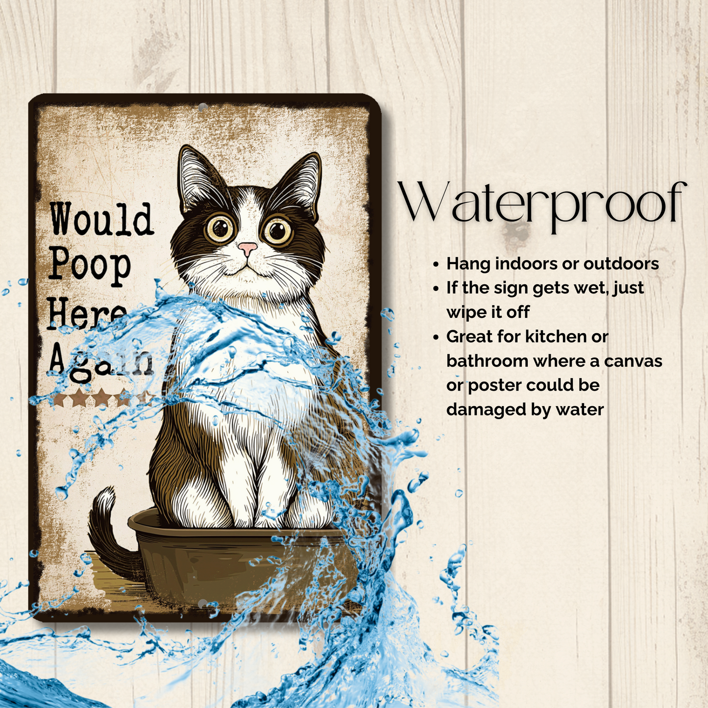 Cat Sign, Would Poop Here Again, litter box bathroom bath toilet sign