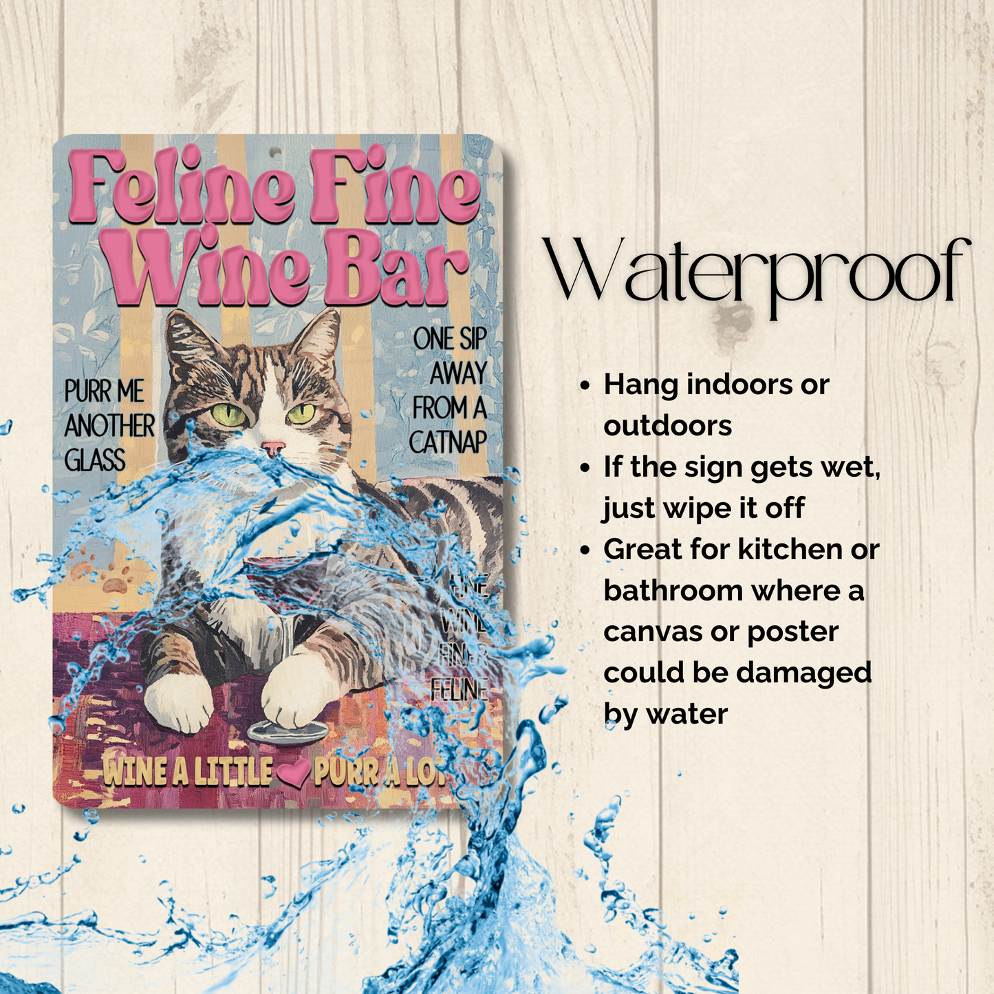 Gray Tabby Cat Feline Fine Wine Bar Sign, Sip & Scratch pub metal tin kitty wall art
