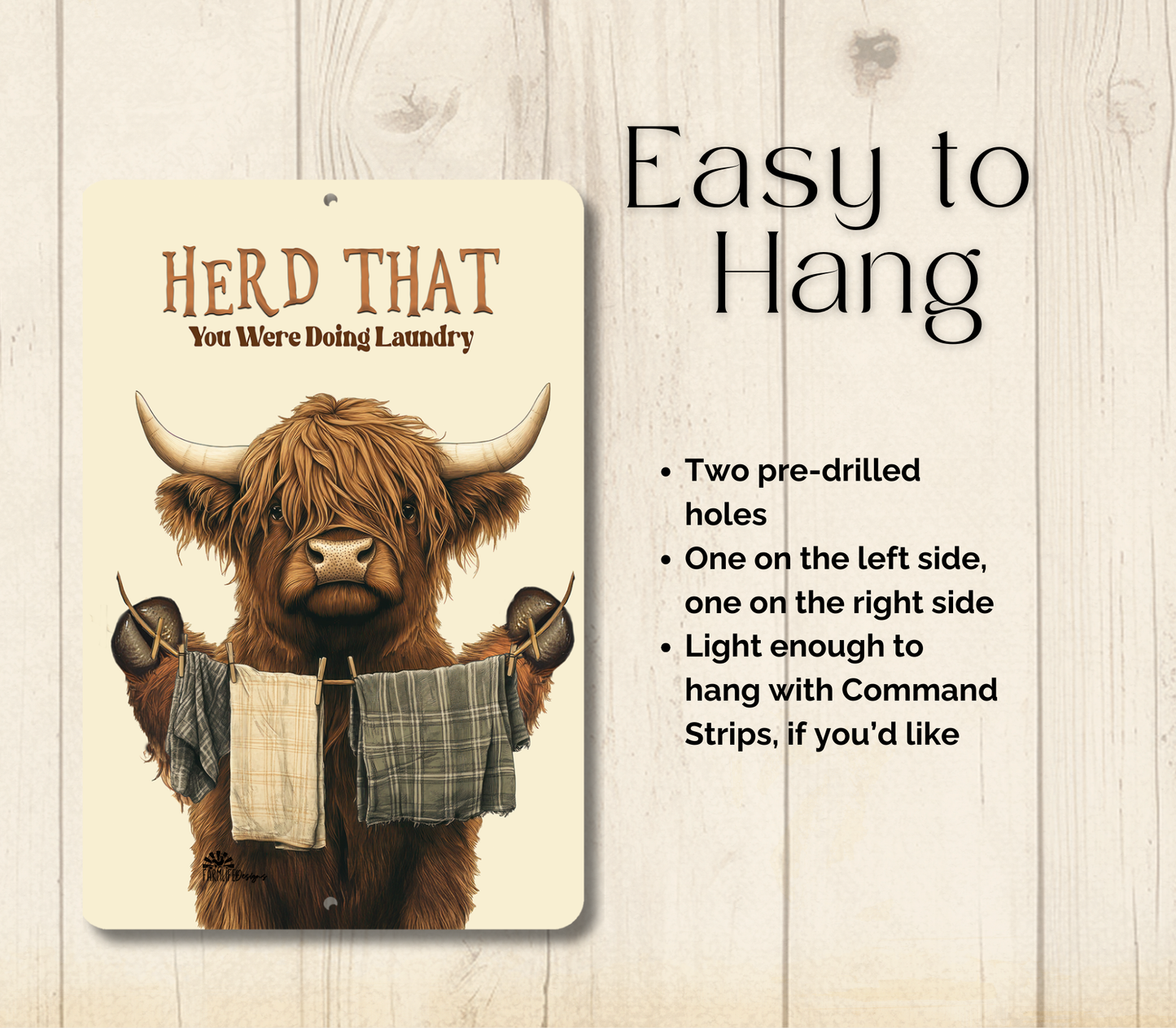 Highland Cow Herd That You Doing Laundry Sign Funny Fluffy Cow metal tin 2 sizes