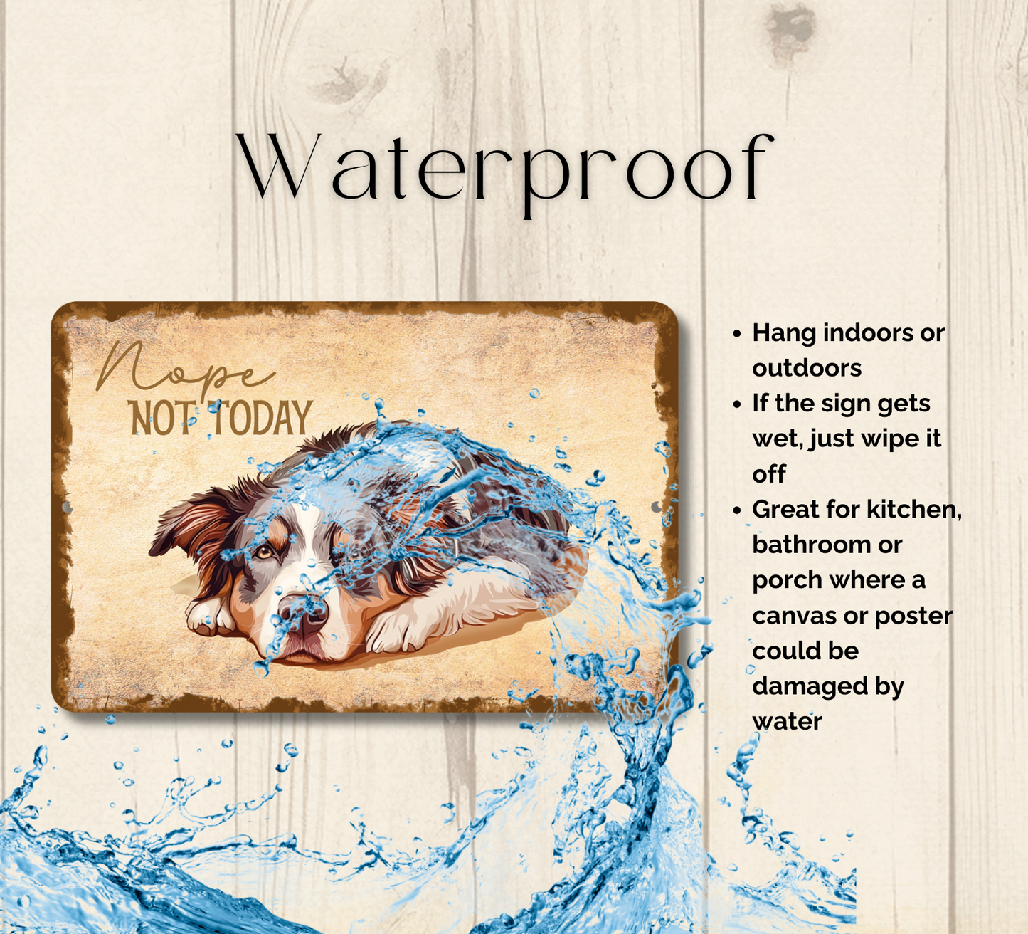 Australian Shepherd Sign Nope Not Today Funny Lazy Dog metal tin indoor outdoor Aussie